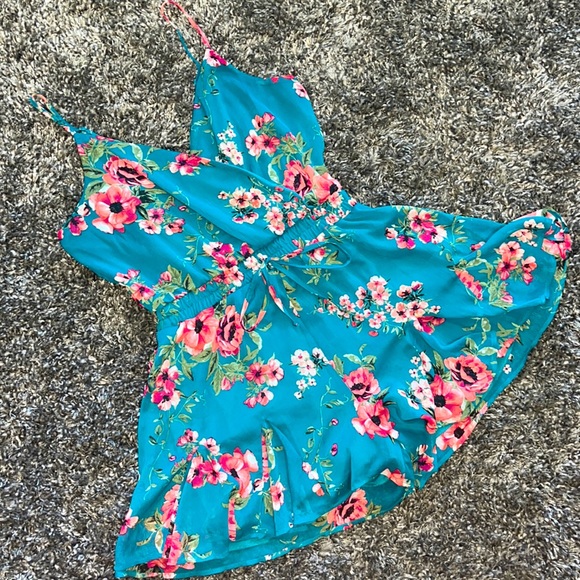 Trixxi Pants - Aqua floral romper